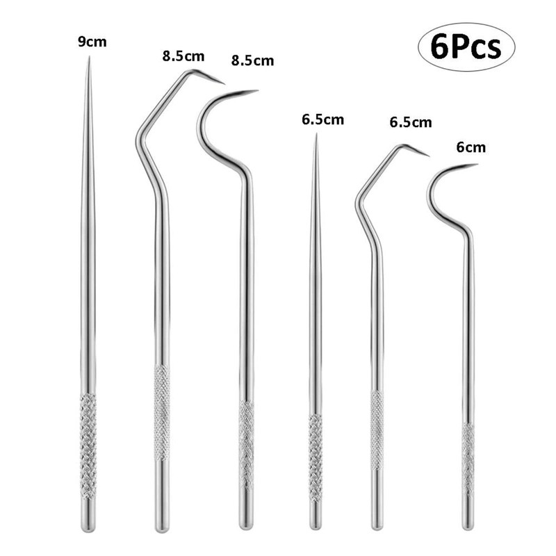 6Pcs Portable Reusable Stainless Steel Toothpicks Metal Tooth Scraper Dental