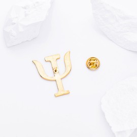 Dr's gift Psychology Psi Symbol Enamel 14K Plated Gold Brooch