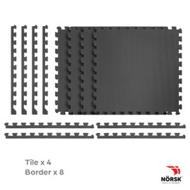 Norsk Multi-Purpose Reversible Floor Mats - EVA Interlocking Foam Tiles (Gray/Black 16 Tiles - 64 sq. Ft. 1/2" Thick)