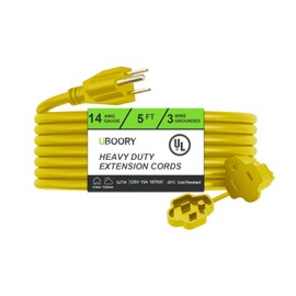 Outdoor Extension Cord Waterproof 5 FT, Yellow 14/3 SJTW Heavy Duty, Flexible 100% Copper 3 Prong Extension Cord for Lawn, Garage,UL Listed