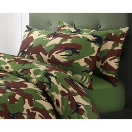 Velosso Camouflage Army Bedding Duvet Cover and Pillowcase Set (Green, Single)