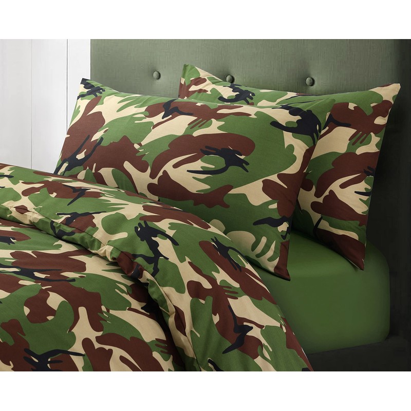 Velosso Camouflage Army Bedding Duvet Cover and Pillowcase Set (Green,