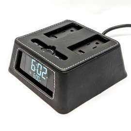 G.U.S Power Hub Ultra with Sleek Alarm Clock | Charge up to 6 Devices Using one Wall Outlet | USB & AC Ports | Compatible with Laptops & Printers | Black
