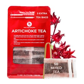 INJOY YOUR VITALGRI:N Roselle Hibiscus Tea Bags - 55 Count (+5 Tea Bags), Bamboo Tong Included - 4.16 oz, Re-Steep Red Artichoke Tea Herbal Blend, Vitamin A, C, D, Detox, Digestive Support, Atiso