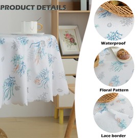 Qubjus Floral Round PVC Vinyl Tablecloth - Waterproof Oilproof Kitchen & Dining Room Table Cover - Seaweed, 55 Inch