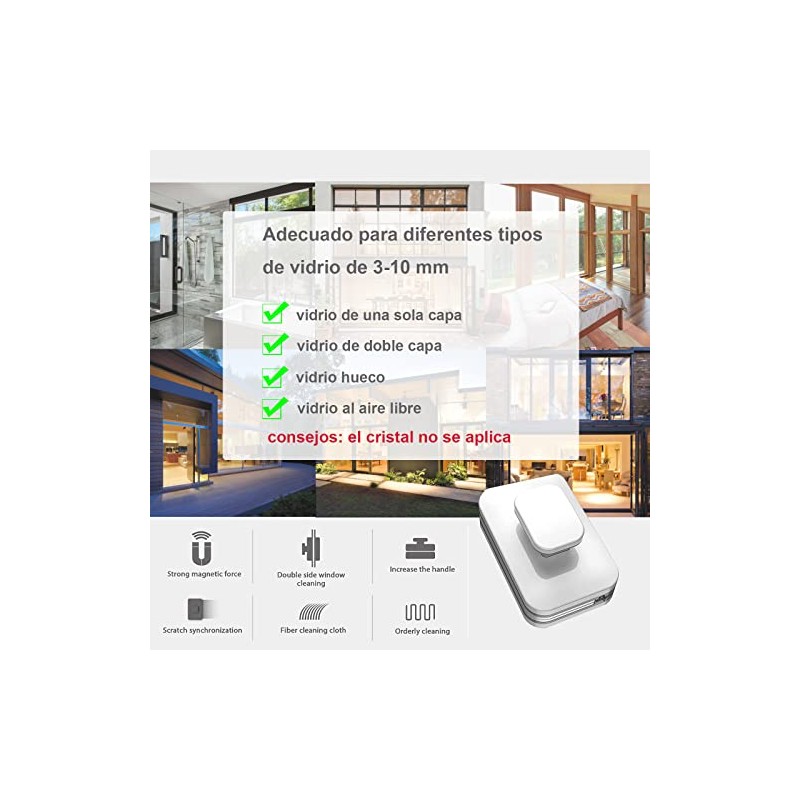 Limpiavidrios Magnético para Ventanas 3-15 mm con Cuerda 2,4 m