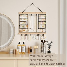 Large Rotating Hanging Jewelry Organizer, 5-Tier Earring Holder Storage Holds up to 180 Pairs, Wall Mounted Jewelry Rack for Earrings, Necklaces, Bracelets and Rings, for Girls, Black