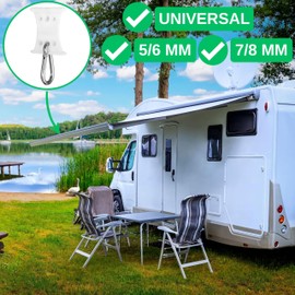 Awning Hooks for Piping Rail, Pack of 6, White, for Piping Strips with Diameter 5-6 mm and Diameter 7-8 mm, Set with 6 x 60 mm Stainless Steel Carabiners, Caravan Awning Piping, Piping Hooks, Camping