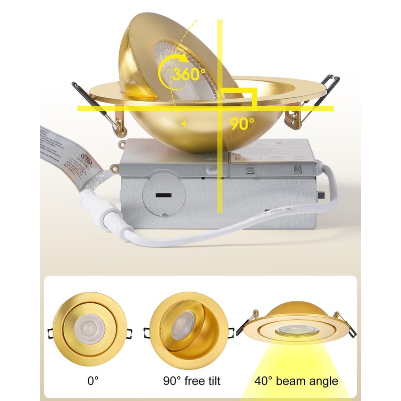 POPANU 4 inch LED Recessed Light - 9W Gold Gimbal