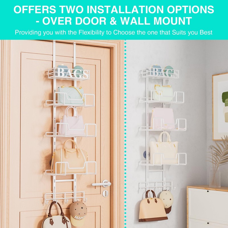HapiRm Over Door Purse Organizer - Adjustable Purse Storage Rack