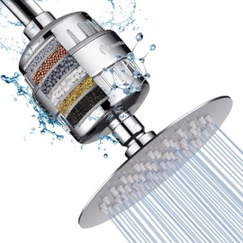 NearMoon Shower Head and 15 Stage Shower Filter Combo, High Pressure Filtered Shower for Hard Water, Improves the Condition of Your Skin, Hair (6 Inch, Chrome)