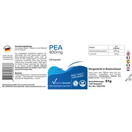 PEA 400 mg – 120 Capsules 4 Month Supply Palmitoylethanolamide – High Dose – Vegan – Bioavailable Supplements from Germany | Vitamintrend