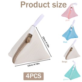 Mesh Laundry Bags, 4 Mini Triangle Wash Bags for Delicates, Small Laundry Bag Set for Washing Machine, Portable Travel Clothing Protection, 12 cm Each in Sage Green, Pink, Sky Blue, Beige