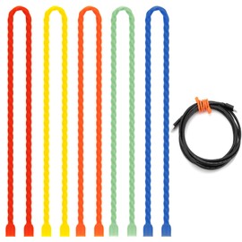 Gesipor 5 PCS 24-Inch Silicone Cable Ties - Reusable Twist Ties Bendable Steel-Core Rubber Cable Ties for Bundling and Holding, All Purpose Cord Tie for Indoor and Outdoor (5 Colors)