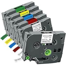 DLMELHOR 6-Pack Label Maker Tape 12mm 0.47 Inch Laminated Compatible Label Maker Tape TZe-131 TZe-231 TZe-431 TZe-531 TZe-631 TZe-731 Replacement for Brother PTouch PTH100 H110 D600 D200 D210