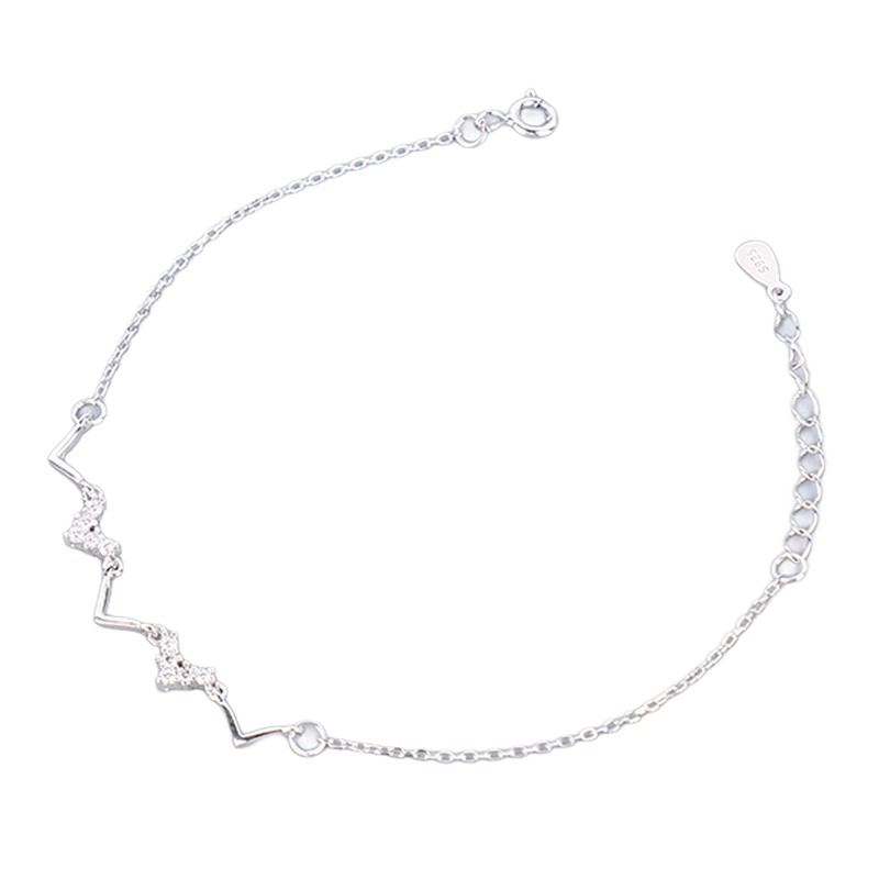 S925 Sterling Silver Heartbeat Wave Bracelet Geometric Wave Bling Fine
