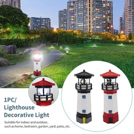 NINEFOX Solar Lighthouse Outdoor Solar Rotating LED Lighthouse Light Waterproof Lighthouse Statue Decorative LED Rotating Lamp for Garden Landscape Outside Yard(Red)