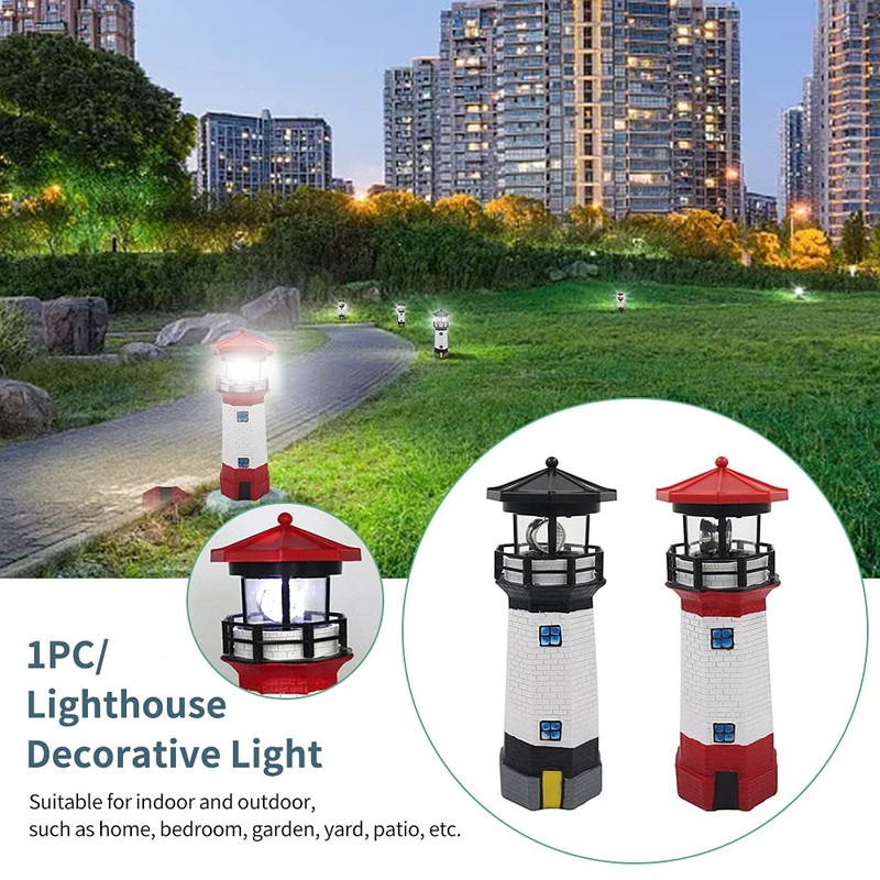 NINEFOX Solar Lighthouse Outdoor Solar Rotating LED Lighthouse Light Waterproof