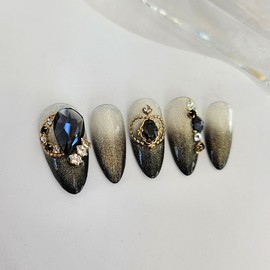 Black Diamond Handmade Nail Tips - Ballerina M / 블랙 다이아 수제네일팁 - 발레리나M