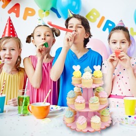MengH-SHOP Cupcake Stand 3 Tier Cupcake Dessert Holder Cardboard Round Tower for Kids Baby Girls Themed Party Birthday Party