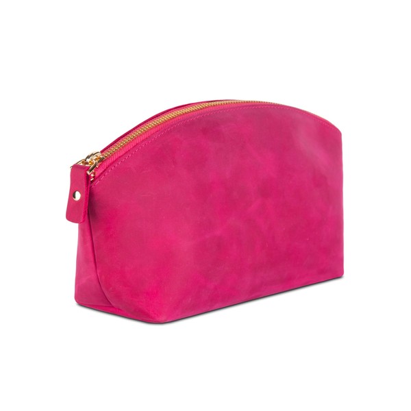 Premium Cosmetic Bag Women's Leather - Luxury Makeup Bag Women's Leather with Large Compartment - Elegant and Durable Makeup Bag Leather for Travel and Daily Use, fuchsia, Cosmetic case