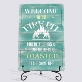 Yniaun Decor Funny Backyard Decor Retro Camper Metal Sign Decoration Gift 12 X 8 Inches Pool Patio Fire Pit Accessories for Outside & Inside - Welcome to Our Firepit Friends & Marshmallows Get Toasted