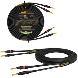 WORLDS BEST CABLES 3 Foot WBC-GOLD-LOCAP-SPKR-12 AWG - Low-Capacitance - Low-Inductance - High Purity OFC - Audiophile HiFi Speaker Cable Pair with Eminence Gold Banana Plugs