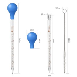 Hyber&Cara 4 Pcs 10ml Glass Pipette Dropper Graduated with Rubber Suction Bulb + 2 Pcs Cleaning Brush