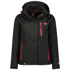 Geographical Norway Touna Lady Waterproof Women's Softshell Jacket Outdoor Hooded Jacket Winter Proof Wind Jacket, Black_flash_pink