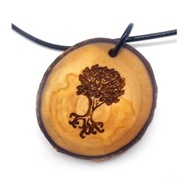 Oak Tree Wooden Pendant Necklace, Celtic Symbol Tree Slice Jewelry