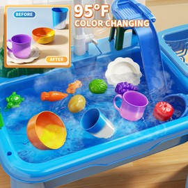 JUKUDAHU Water Table Play Sink Toy for Kids 2 3 4 5 6 Years Old - Outdoor Kitchen with Running Water, Fishing Games, Toddler Water Play Table for Kids Ages 3-8, Beach Outdoor Toys, Summer Gifts