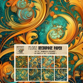 Decoupage Paper Pack (24 Sheets 6"x6") Whimsical Elegance: Vibrant Art Nouveau Swirls with Intricate Flourishes for Creative Expressions # Vintage Styled Paper for Craft and Scrapbooking
