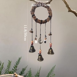 Witches Bells, Handmade Hanging Bell for Home Protection, Spiritual Decor with Rattan Wreath and Metal Bells, 30x12.75cm Witch Bell for Door and Meditation Space