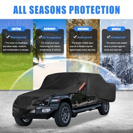 X AUTOHAUX Truck Car Cover for Jeep Gladiator JT 2020-2024 Outdoor Waterproof Sun Rain Dust Wind Snow Protection Black