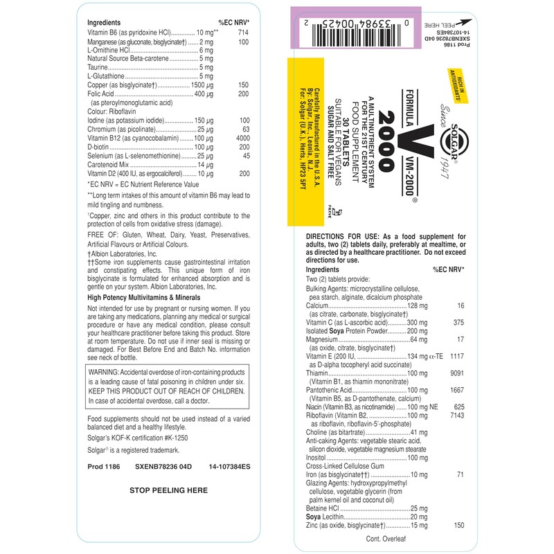 Solgar Formula VM-2000, 30 Tablets - - Multivitamin - Daily