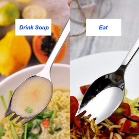 Serlife 2 in 1 Spoons Forks 3 Packs Stainless Steel Silver Fork Spoons Flatware Utensil (Large)