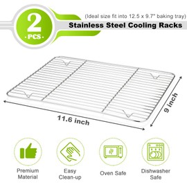 P&P CHEF Cooking Rack Set of 2, Stainless Steel Cooking Cooling Baking Roasting Grilling Drying Rack, Rectangle 11.6'' x 9'' x0.6'', Oven & Dishwasher Safe
