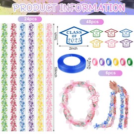 Junkin 24 Set Candy Lei Tubing Graduation Candy Lei Making Kit Class of 2025 Hawaiian Congrats Grad Long Ribbons Dessert Filler for Party Graduate Gifts(Multicolor)