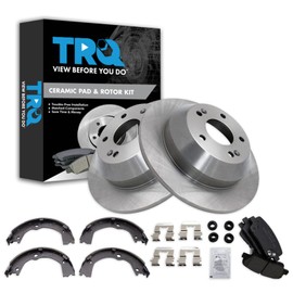 TRQ Rear Brake Pad & Rotor Kit Brake Pads Brake Rotor Parking Brake Shoe Set Ceramic Compatible with 2010-2012 Hyundai Santa Fe 2011-2013 Kia Sorento
