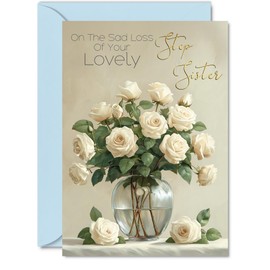 Sympathy Cards Loss of Step Sister - Lovely Step Sister Condolences Card - Beautiful Gold Thinking of You Card, A5 Bereavement Floral Flowers Greeting Cards