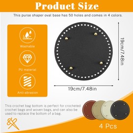 Realand 4Pcs Round Large Size Purse Bottoms for Crocheting, with Holes for DIY Bag Shaper, Leather Purse Making Supplies, Crochet Basket Bottoms for Crochet Base