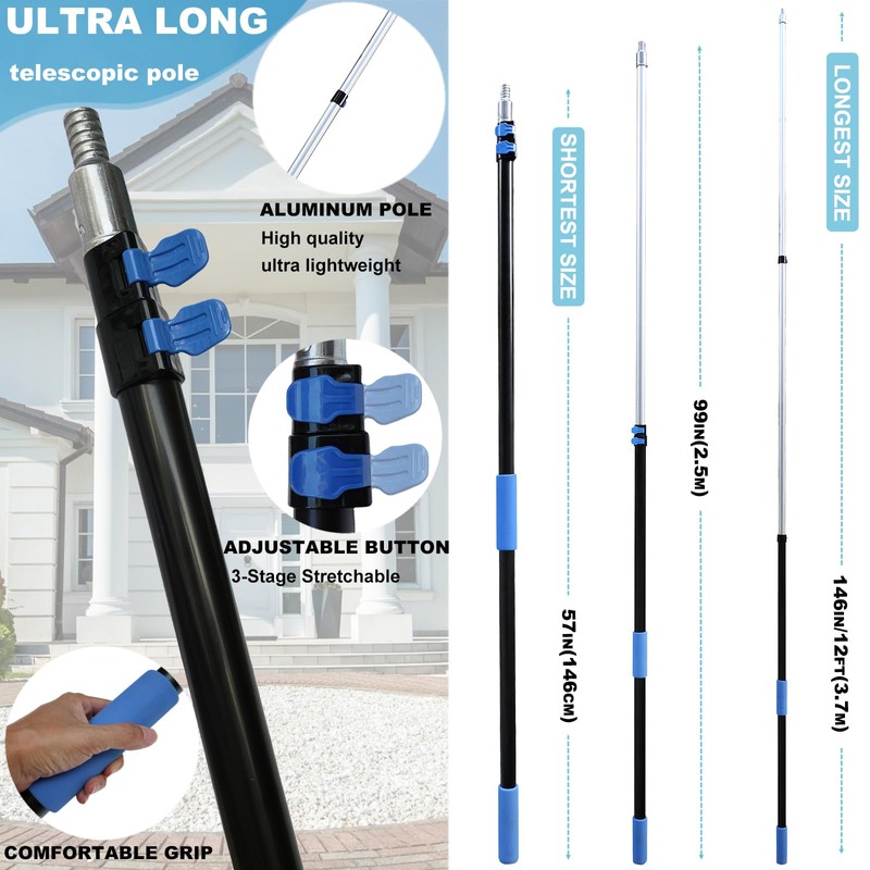 20 Ft+ Reach 2 In 1 Window Squeegee Duster with
