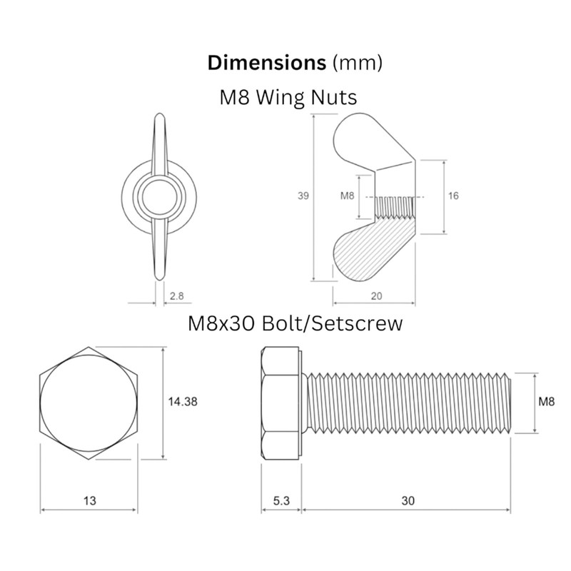 TOP-VIGOR 10Pcs Wing Nut & Bolt, M8*30mm Butterfly Wing Screws,