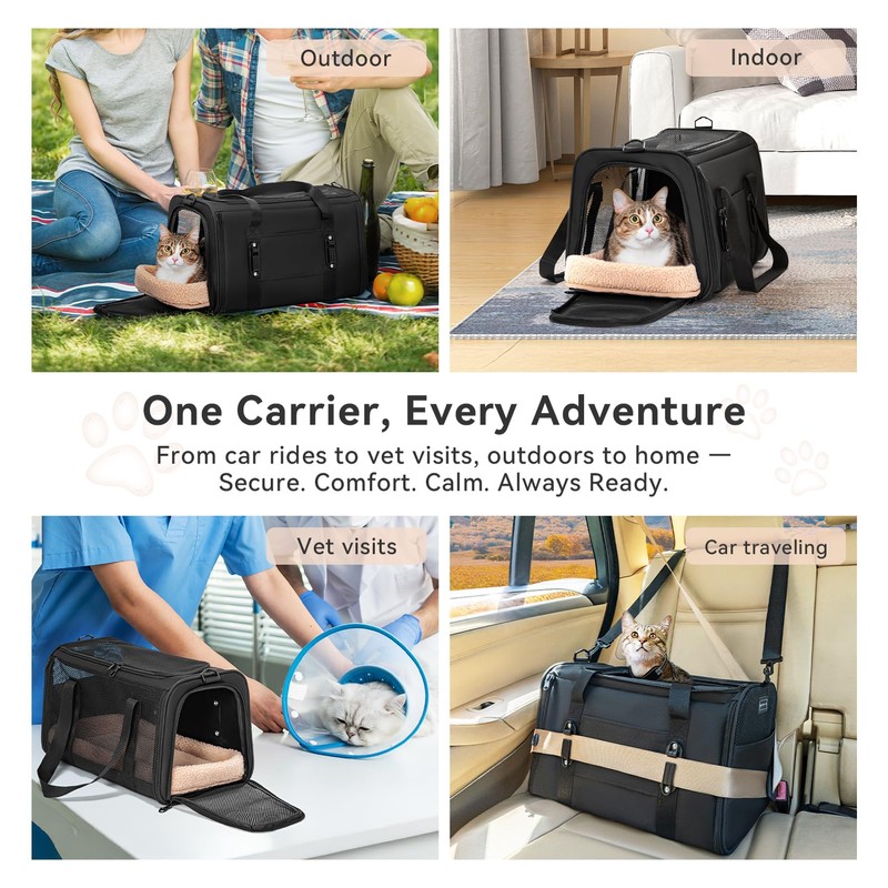 PETSFIT Cat Car Carrier for Small/Medium Cats Dogs, 18"x11"x11" Airline