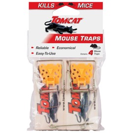 Tomcat Wooden Mouse Traps - Disposable Non-Chemical Mouse Trap for Homes, Garages and Basements, 4 Pack