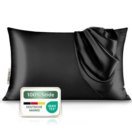 bene-sleep® Silk Pillowcase - 100% Mulberry Silk (22 momme) - Wrinkle Reducing, Hypoallergenic & Sustainable - Anti-frizz Cushion Cover Made of Real Natural Silk for Skin & Hair (Black, 40 x 60 cm)