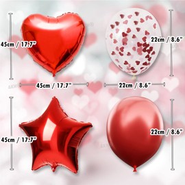 AKH® Valentines Balloons | 14 pcs Valentines Day Decor | Red Heart Balloons Star Balloons with Confetti Red Clear Balloons| For Valentines Day Anniversary Engagement Decoration