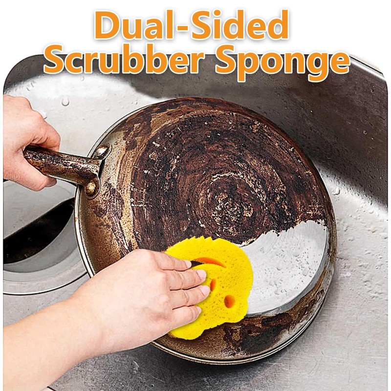 SmilePowo 5 Pack Scrub Sponge, Dual-Sided Temperature Controlled Kitchen Sponge