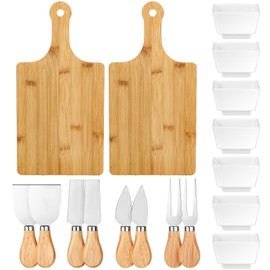 Patelai 16 Pcs Charcuterie Board Set Long Handle Bamboo Cutting Board White Ceramic Bowl Cheese Knife Set Gift for Christmas Anniversary Housewarming Wedding Thanksgiving