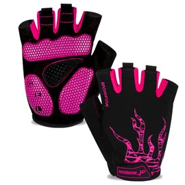 MOREOK Cycling Gloves Bike Gloves for Men/Women-[5MM Gel Pad] Biking Gloves Half Finger Bicycle Gloves Exercise Workout Gloves for Cycling/Weight Lifting/Gym/Motorcycle/Rowing AK050 Pink-S